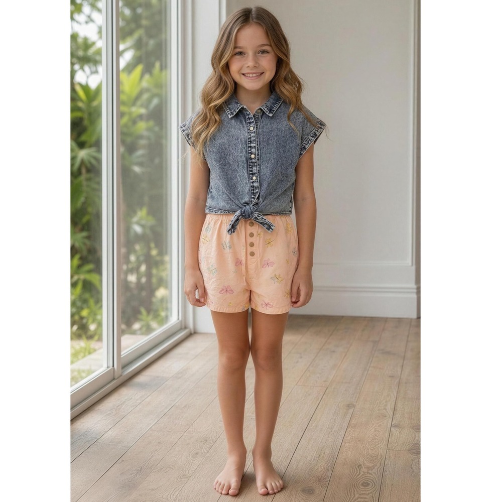 Jessica Simpson Girls Denim Tie Front Top and Butterfly Shorts Set Size 5/6